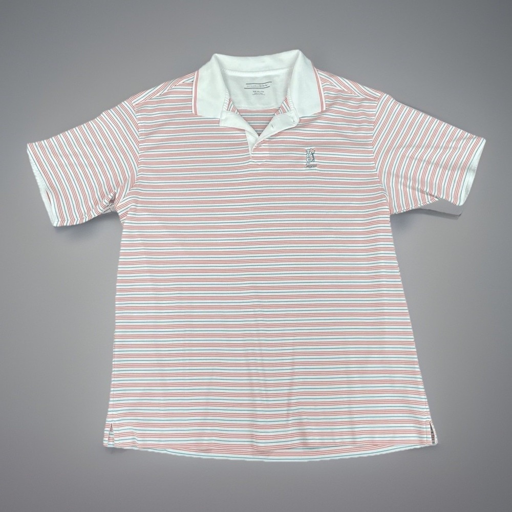 Cutter and Buck Golf Polo Shirt Mens 2XL Red White Blue Striped Preppy Americana